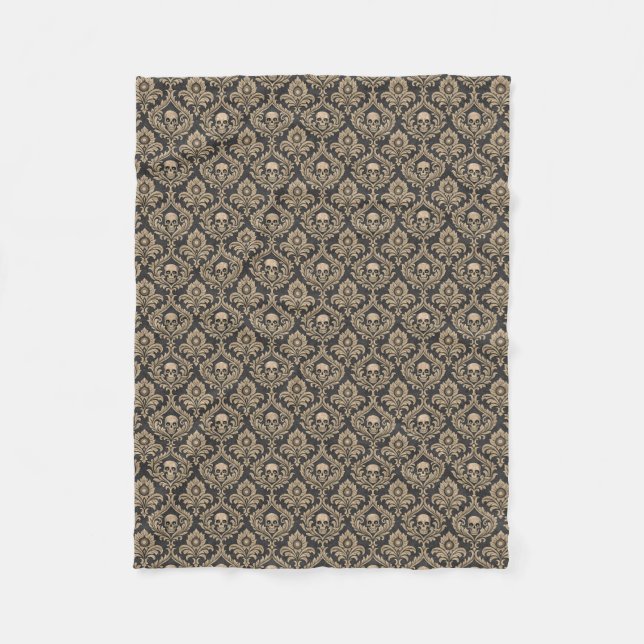 Gothic Elegance Skull Damask Fleece Blanket (Front)