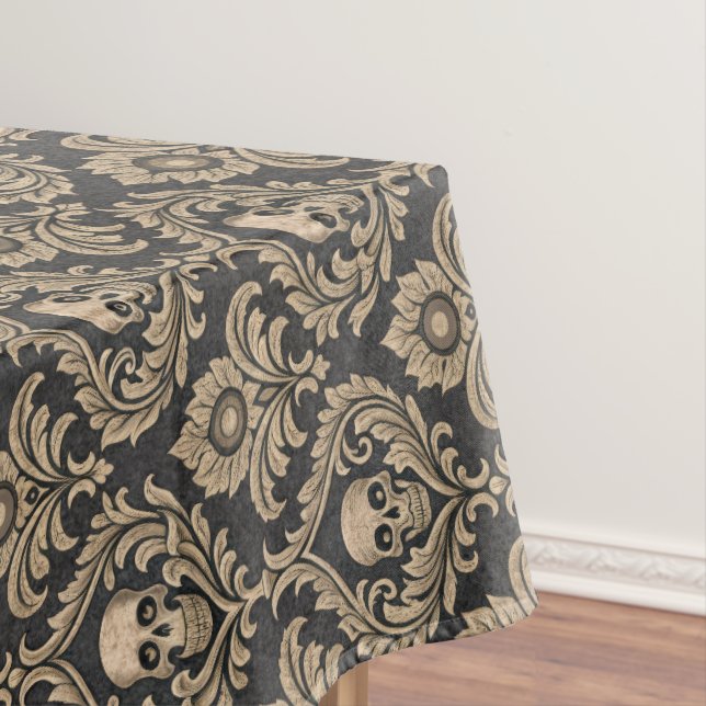 Gothic Elegance Skull Damask Tablecloth (In Situ)