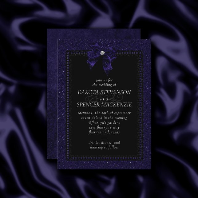 Gothic Elegance | Violet Purple Moody Bow Wedding Invitation (Creator Uploaded)