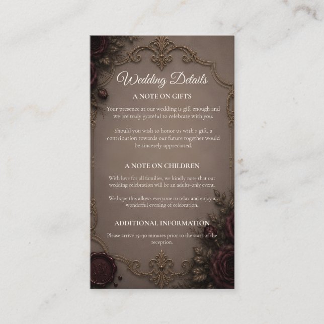 Gothic Elegance Wedding  Enclosure Card (Front)