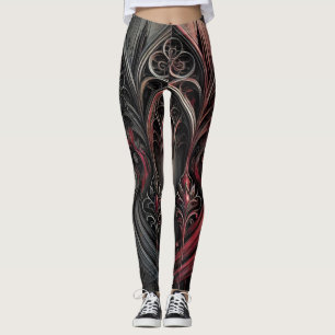 Gothic Elegance Women's Leggings – Black and Red O