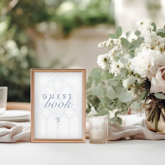 Gothic Elegant Classic Blue Wedding Guestbook Sign