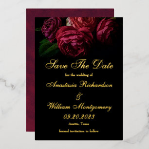 Gothic Elegant Floral Black Gold Save The Date