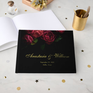 Gothic Elegant Moody Floral Black & Gold Wedding Guest Book