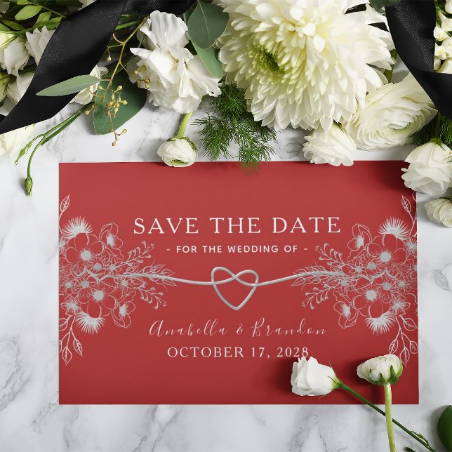 Gothic Elegant Red Floral Wedding Save The Date (Creator Uploaded)