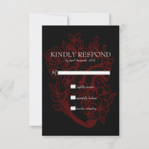 Gothic Elegant Red Heart Wedding Handfasting RSVP  Card