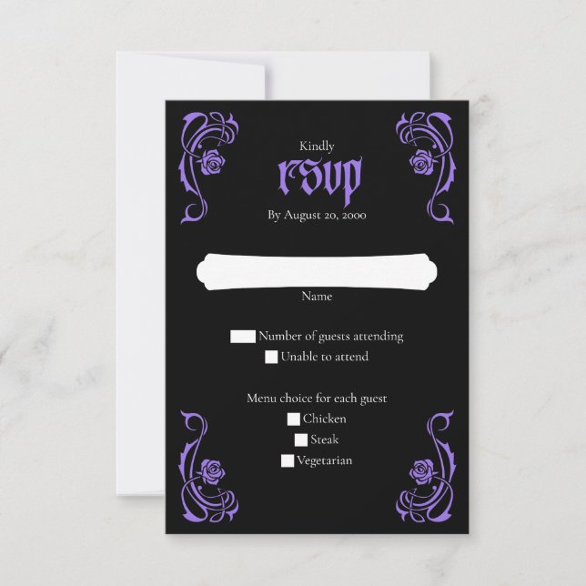 Gothic Elegant Roses Wedding RSVP Card (Front)