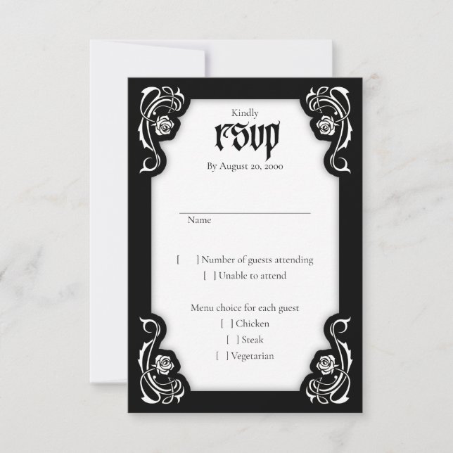 Gothic Elegant Roses Wedding RSVP Card (Front)
