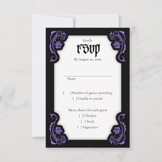 Gothic Elegant Roses Wedding RSVP Card (Front)