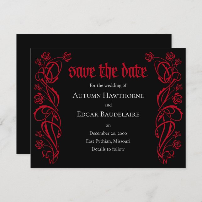 Gothic Elegant Roses Wedding Save The Date (Front/Back)