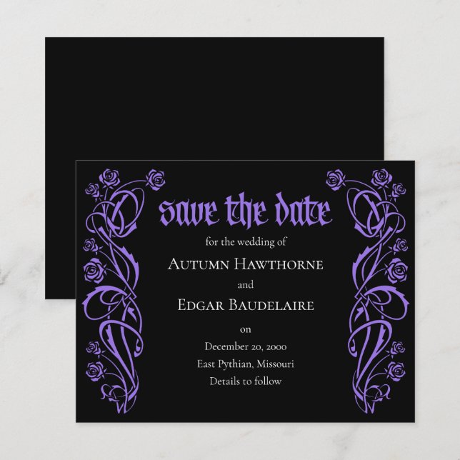 Gothic Elegant Roses Wedding Save The Date (Front/Back)
