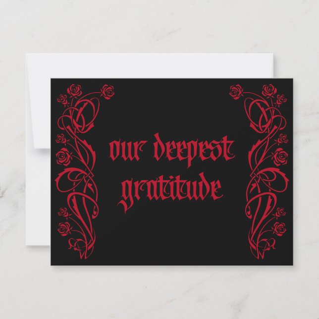 Gothic Elegant Roses Wedding Thank You Card (Front)