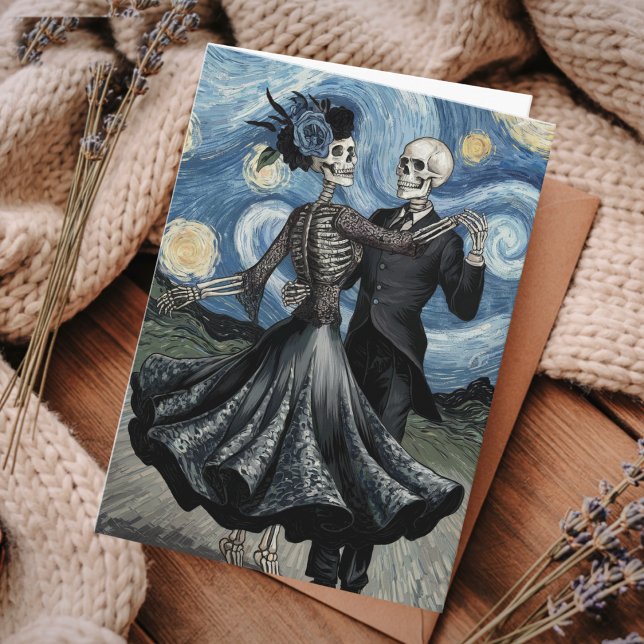 Gothic Elegant Skeletons Dance Moonlight Van Gogh Card (Creator Uploaded)