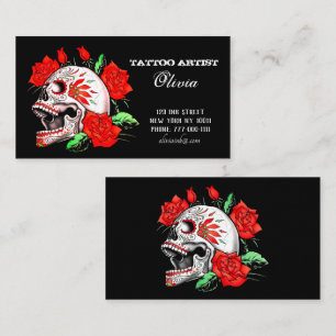 Gothic Elegant Skull And Red Roses Business Card