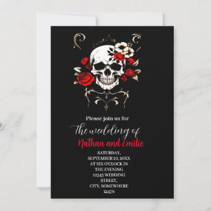 Gothic Elegant Skull black and red wedding invitat Invitation