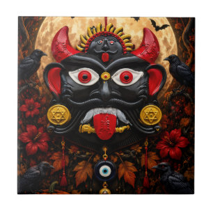 Gothic Evil Eye Halloween Drishti Bommai Folk Art Tile
