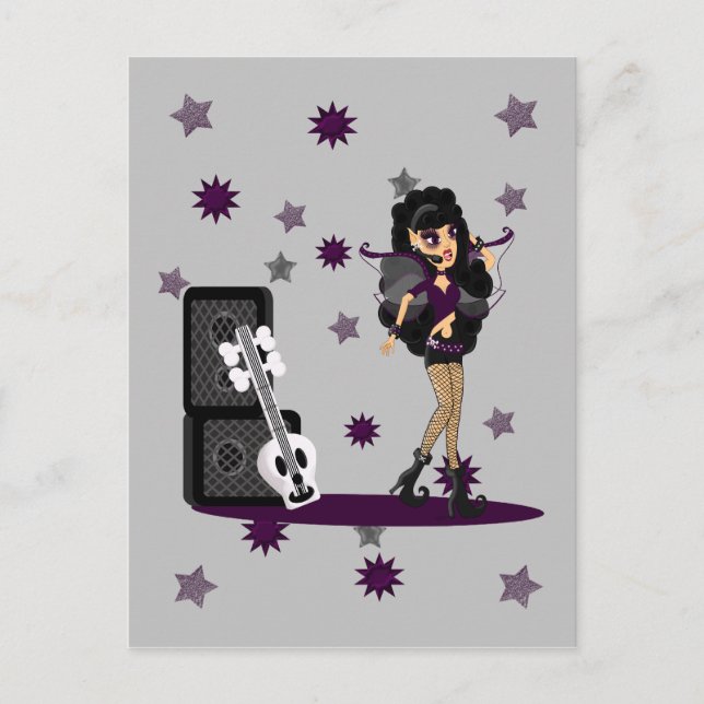 Gothic Faerie with Skull Guitar Postcard (Front)