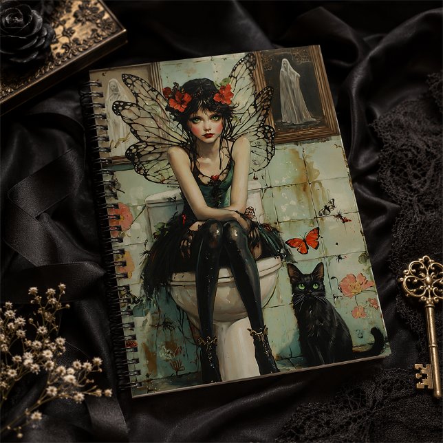 Gothic Fairy & Black Cat Quirky Halloween Art Notebook (Creator Uploaded)