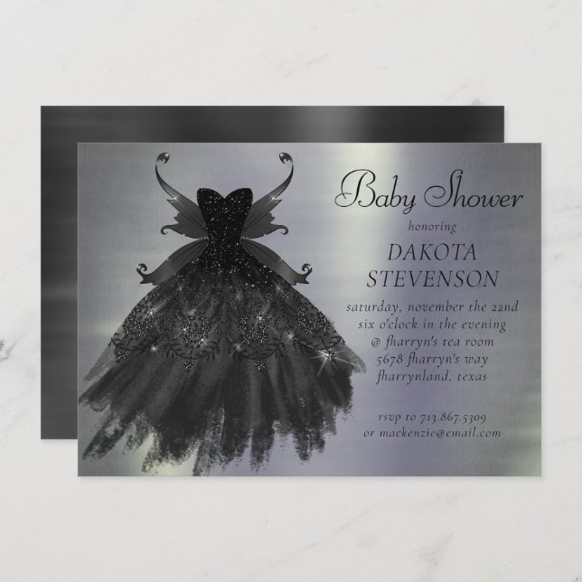 Gothic Fairy Black Gown | Vampy Goth Glam Sheen Invitation (Front/Back)