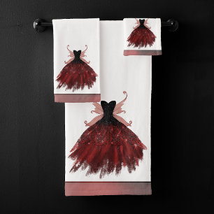 Gothic Fairy Crimson Gown   Deep Radiant Red Sheen Bath Towel Set