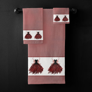 Gothic Fairy Crimson Gown Deep Radiant Red Sheen Bath Towel Set
