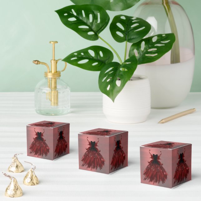 Gothic Fairy Crimson Gown | Deep Radiant Red Sheen Favour Box (Multiple)