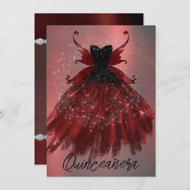 Gothic Fairy Crimson Gown | Deep Radiant Red Sheen Invitation (Front/Back)