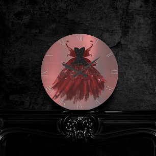 Gothic Fairy Crimson Gown   Deep Radiant Red Sheen Round Clock