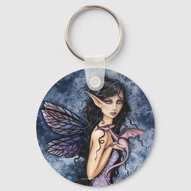 Gothic Fairy Dragon Art Keychain by Molly Harrison (Front)