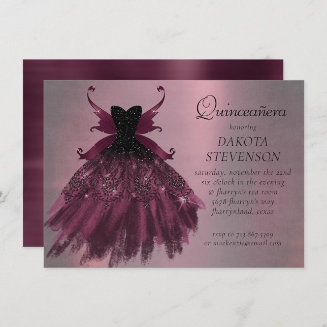 Gothic Fairy Fuchsia Gown | Punk Rock Pink Magenta Invitation (Front/Back)