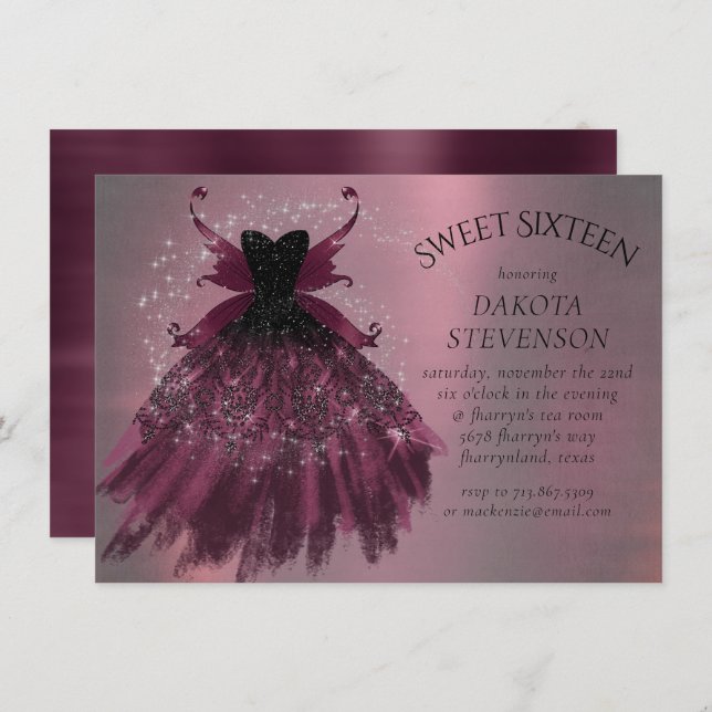 Gothic Fairy Fuchsia Gown | Punk Rock Pink Magenta Invitation (Front/Back)