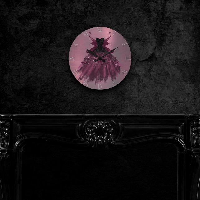 Gothic Fairy Fuchsia Gown | Punk Rock Pink Magenta Round Clock (Creator Uploaded)
