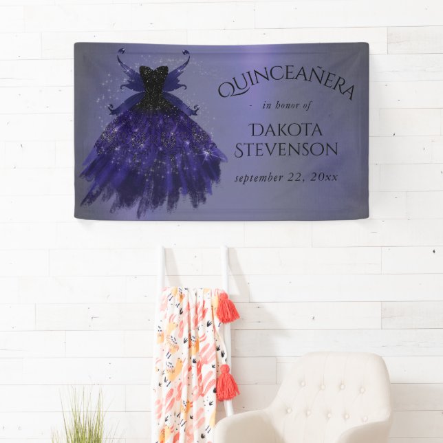 Gothic Fairy Indigo Gown | Deep Royal Purple Sheen Banner (Insitu)