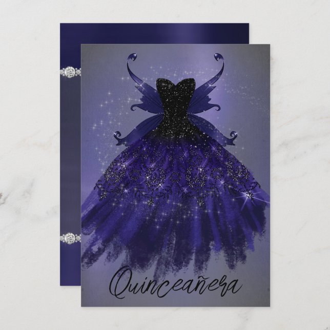 Gothic Fairy Indigo Gown | Deep Royal Purple Sheen Invitation (Front/Back)