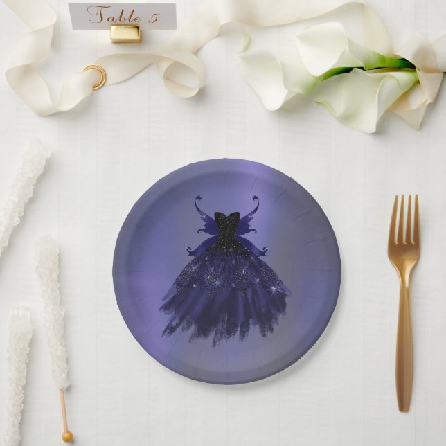 Gothic Fairy Indigo Gown | Deep Royal Purple Sheen Paper Plate (Wedding)