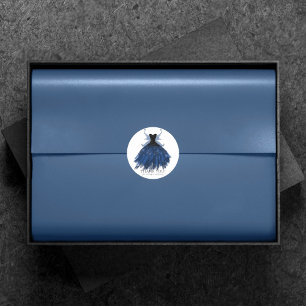 Gothic Fairy Navy Gown Deep Blue Sheen Thank You Classic Round Sticker