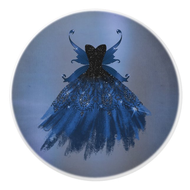 Gothic Fairy Navy Gown | Deep Cobalt Blue Sheen Ceramic Knob (Front)