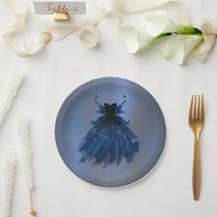 Gothic Fairy Navy Gown   Deep Cobalt Blue Sheen Paper Plate