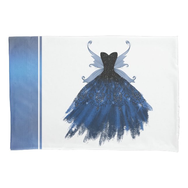 Gothic Fairy Navy Gown | Deep Cobalt Blue Sheen Pillowcase (Front)