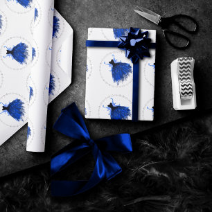Gothic Fairy Navy Gown   Deep Cobalt Blue Sheen Wrapping Paper