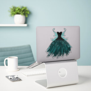 Gothic Fairy Teal Gown Deep Midnight Green Sheen