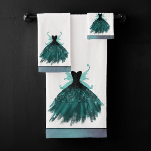 Gothic Fairy Teal Gown   Deep Midnight Green Sheen Bath Towel Set