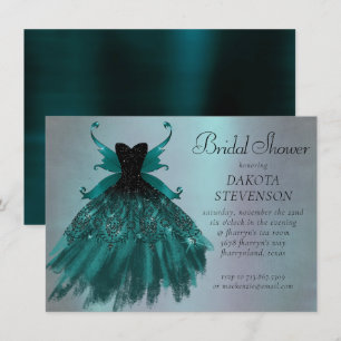 Gothic Fairy Teal Gown Deep Midnight Green Sheen Invitation