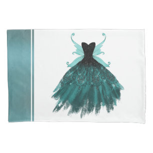 Gothic Fairy Teal Gown   Deep Midnight Green Sheen Pillowcase