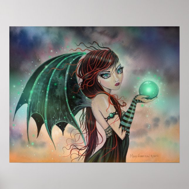 Gothic Fairy Vampire Green Gem Fantasy Art Poster (Front)
