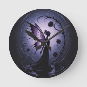 Gothic Fairy with Black Roses - Dark and E Phantas Round Clock