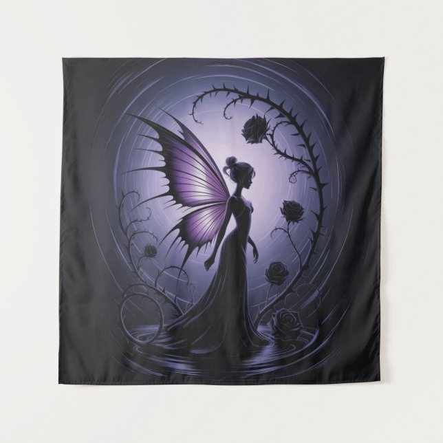 Gothic Fairy with Black Roses - Dark and E Phantas Tapestry (Front)