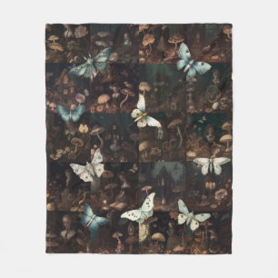 Gothic fairycore moth patchwork whimisical fantasy fleece blanket