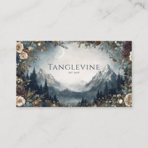 Gothic Fairytale Floral Frame Mountain Moon Scene Business Card