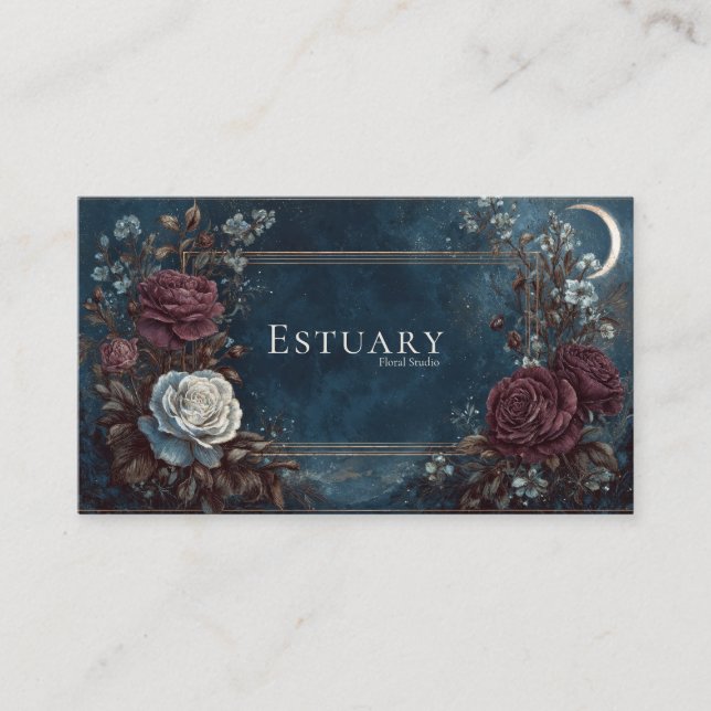 Gothic Fairytale Midnight Rose Crescent Moon Business Card (Front)